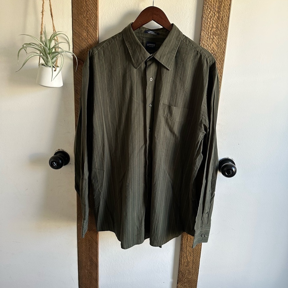 Arrow Mens Wrinkle Free Striped Long Sleeve Button Front Collared Dress Shirt XL